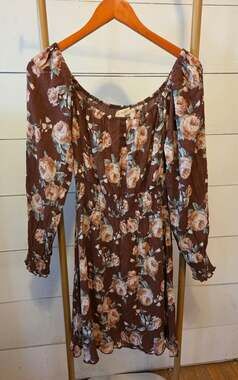 Pie In The Sky Floral Smocked Dress Size M Brown Long Sleeve